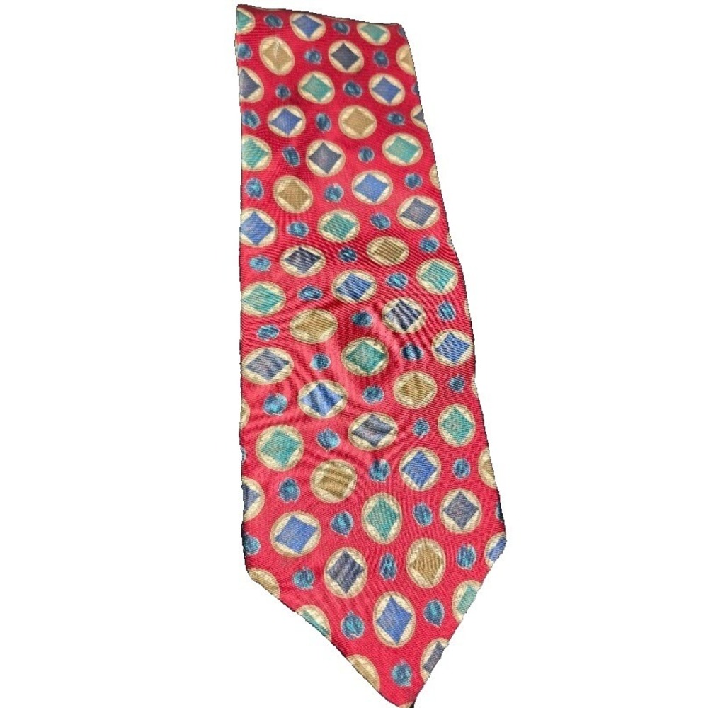 Evan Picone Men's Necktie Silk Vintage Red Blue Gold Diamond Circles
